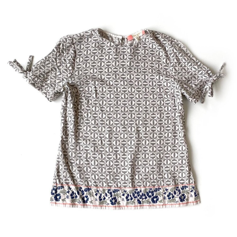 Ted Baker Laylei Geometric Floral Short Sleeve Tie Cuff Top Size 1 US 4